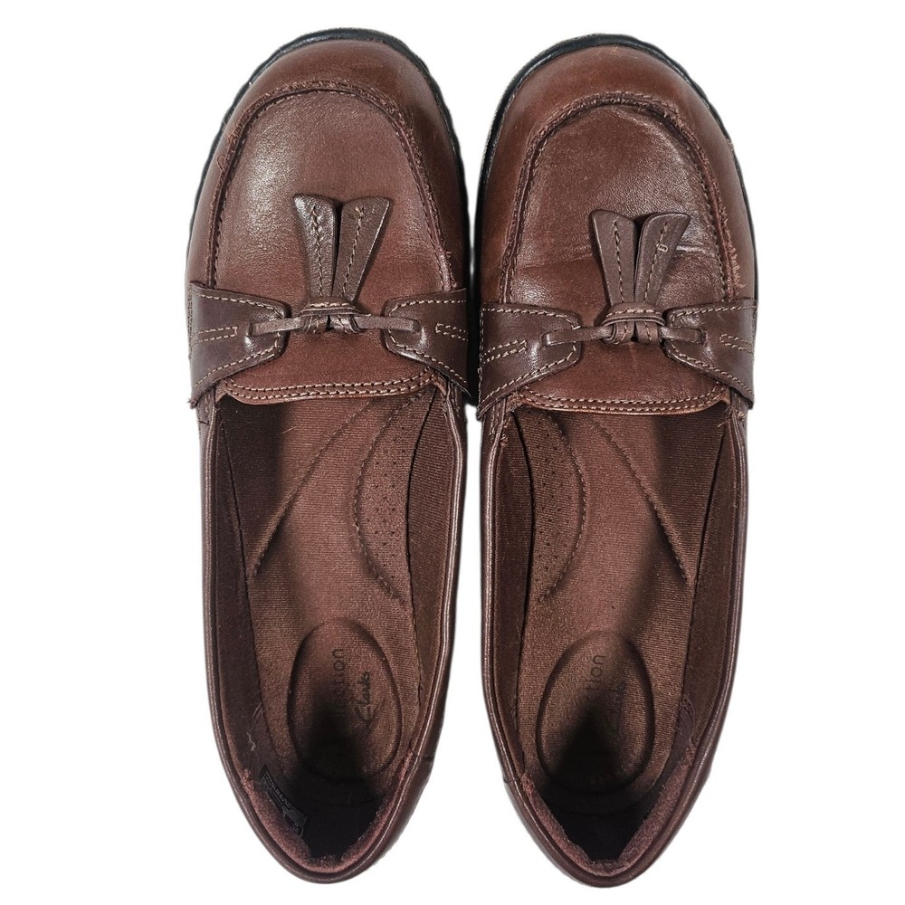 Clarks Ashland Bubble Brown Leather Tassel Loafers Comfort Women's 8 Preppy